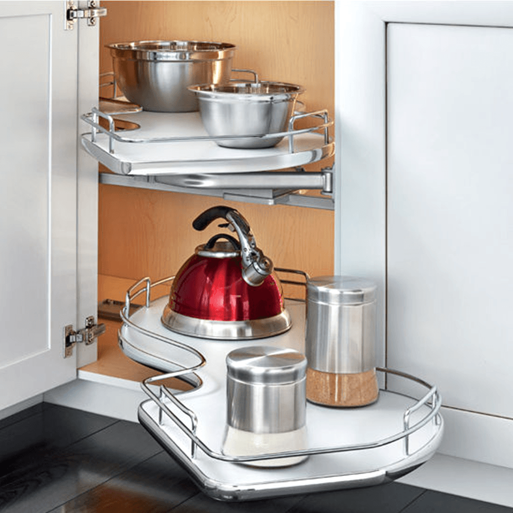 2-Tier Right-Hand The Cloud Blind Corner Cabinet Organizer for 15" Cabinet Opening, Chrome/Gray - Alt Image 3