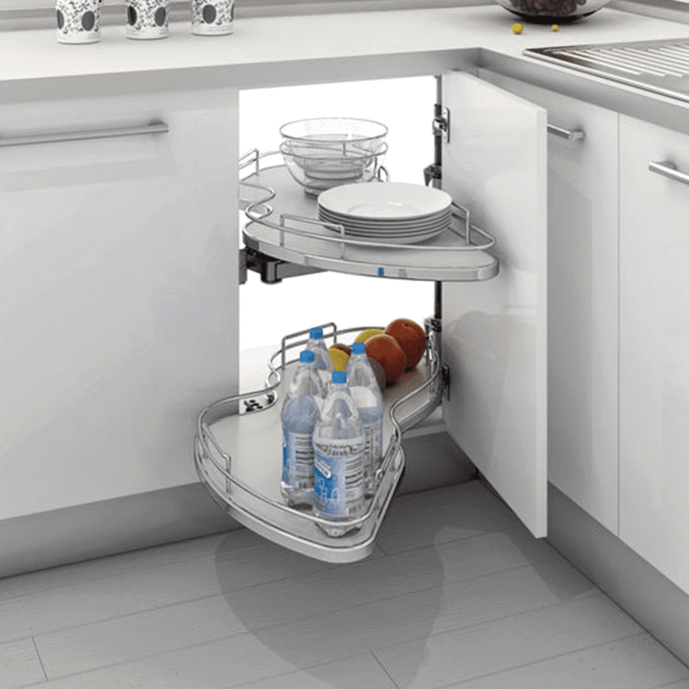 2-Tier Right-Hand The Cloud Blind Corner Cabinet Organizer for 15" Cabinet Opening, Chrome/Gray - Alt Image 5