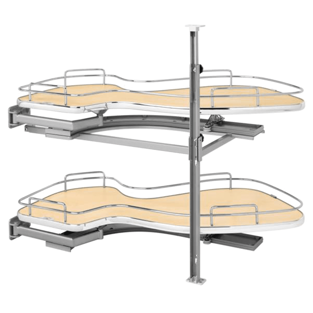 2-Tier Left-Hand The Cloud Blind Corner Cabinet Organizer for 15" Cabinet Opening, Chrome/Maple - Main Image