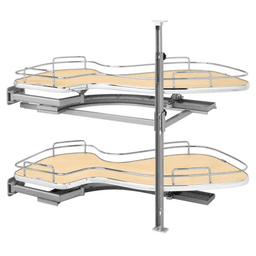 2-Tier Left-Hand The Cloud Blind Corner Cabinet Organizer for 15" Cabinet Opening, Chrome/Maple - Main Image