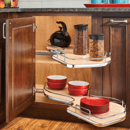 2-Tier Right-Hand The Cloud Blind Corner Cabinet Organizer for 15" Cabinet Opening, Chrome/Maple - Alt Image 1