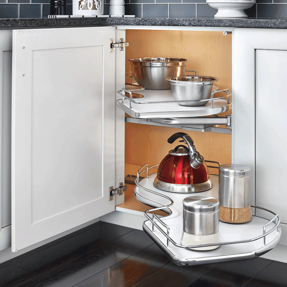 2-Tier Right-Hand The Cloud Blind Corner Cabinet Organizer for 21" Cabinet Opening, Chrome/Gray - Alt Image 3