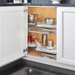2-Tier Right-Hand The Cloud Blind Corner Cabinet Organizer for 21" Cabinet Opening, Chrome/Maple - Alt Image 3