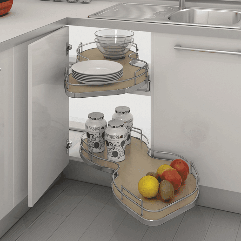 2-Tier Right-Hand The Cloud Blind Corner Cabinet Organizer for 21" Cabinet Opening, Chrome/Maple - Alt Image 5