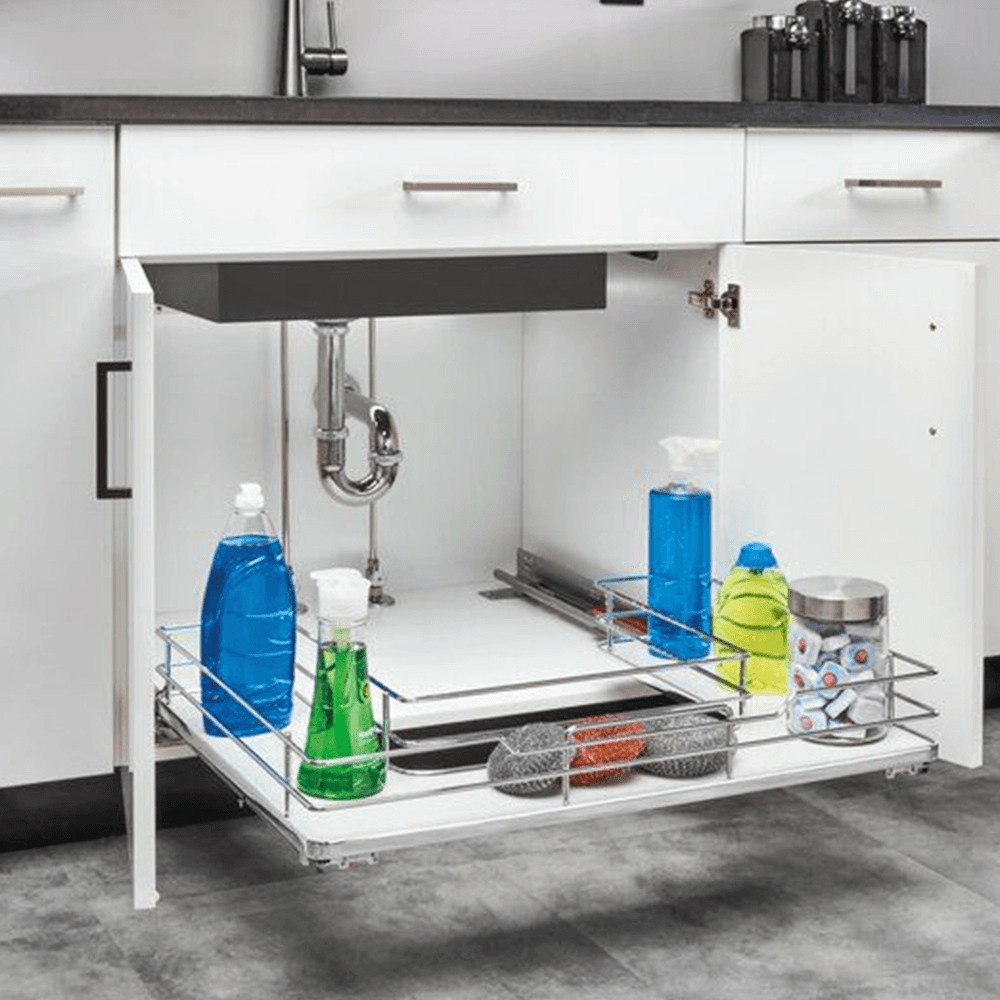 29-11/16" U-Shaped Solid Bottom Pullout with BLUMOTION Soft-Closing, Maple - Alt Image 1