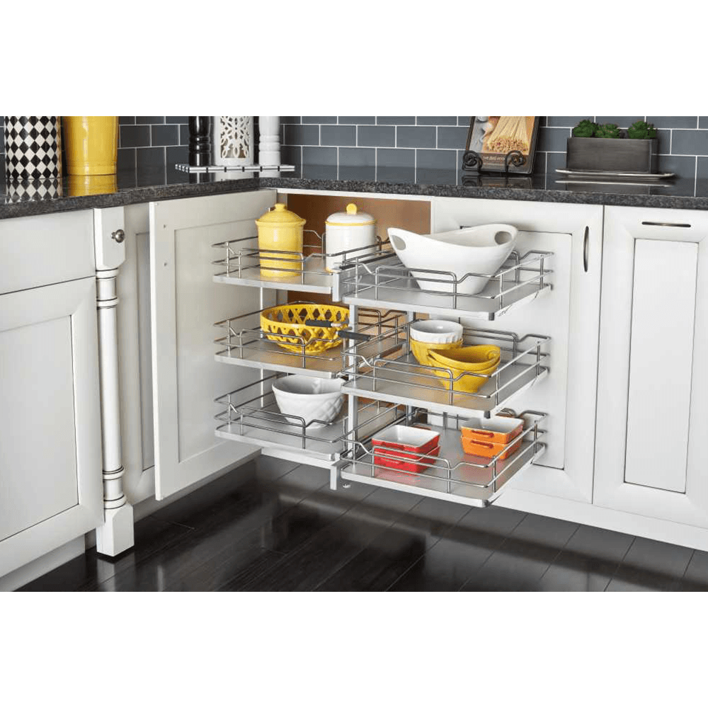 2-Tier Universal Blind Corner Optimizer with Soft-Closing for 15" Cabinet Opening, Orion Gray - Alt Image 1