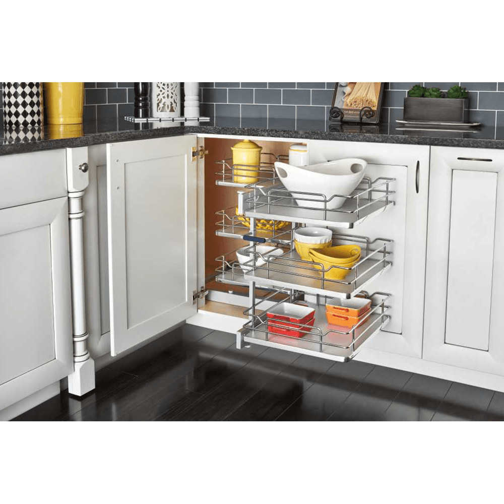 2-Tier Universal Blind Corner Optimizer with Soft-Closing for 15" Cabinet Opening, Orion Gray - Alt Image 2