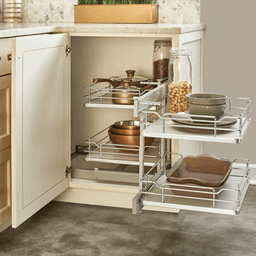 2-Tier Universal Blind Corner Optimizer with Soft-Closing for 15" Cabinet Opening, Chrome/Gray - Alt Image 1