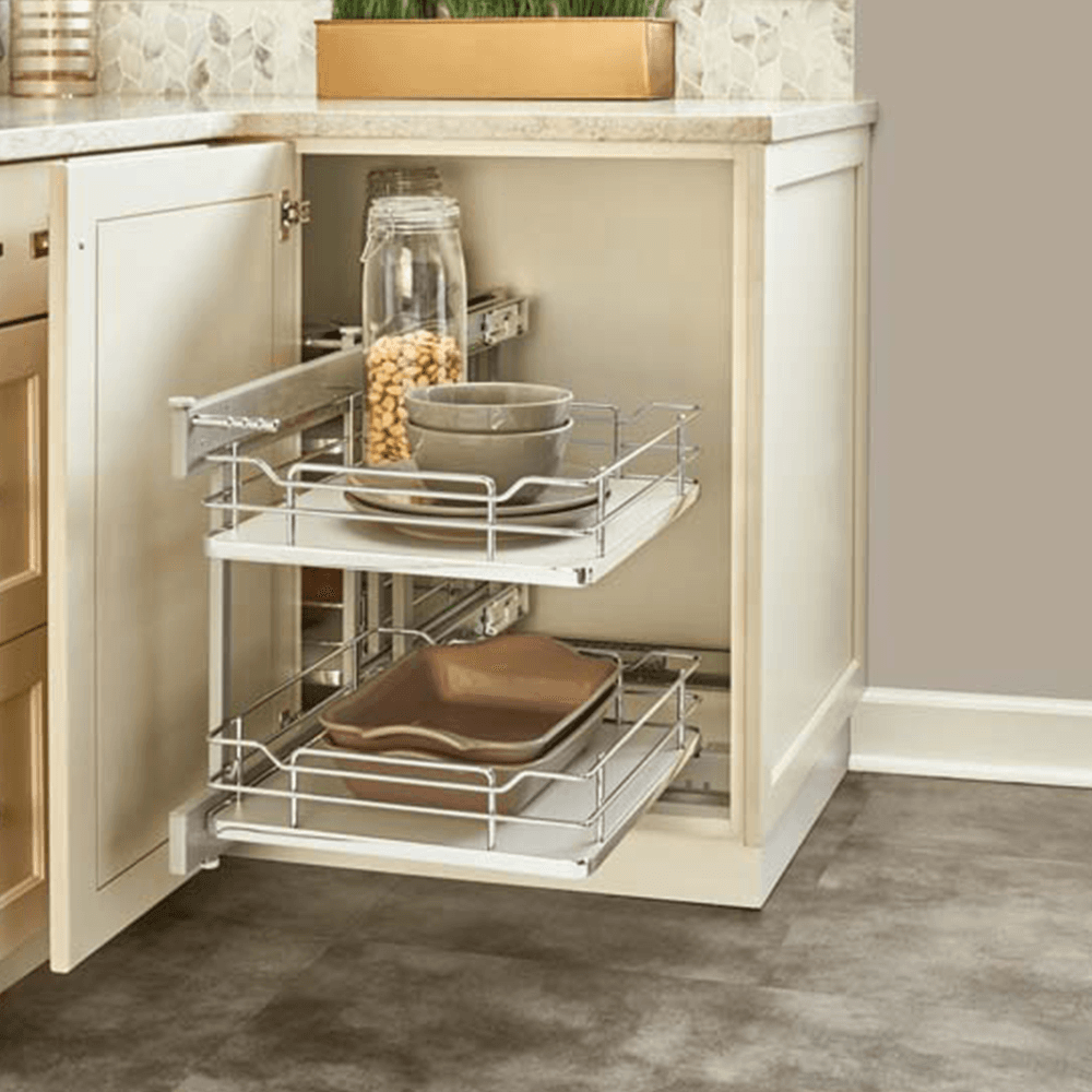 2-Tier Universal Blind Corner Optimizer with Soft-Closing for 15" Cabinet Opening, Chrome/Gray - Alt Image 2