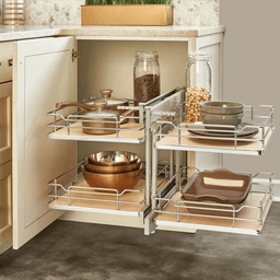 2-Tier Universal Blind Corner Optimizer with Soft-Closing for 15" Cabinet Opening, Chrome/Maple - Alt Image 4