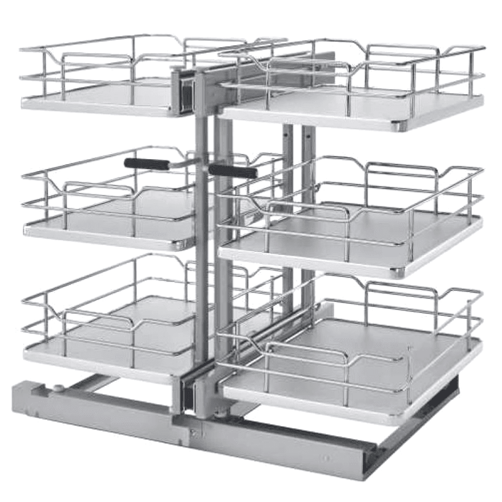3-Tier Universal Blind Corner Optimizer with Soft-Closing for 15" Cabinet Opening, Chrome/Gray - Main Image