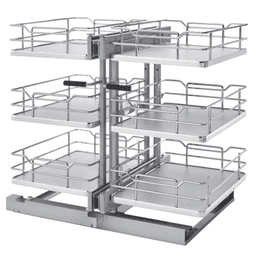 3-Tier Universal Blind Corner Optimizer with Soft-Closing for 15" Cabinet Opening, Chrome/Gray - Main Image