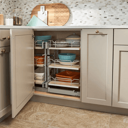 3-Tier Universal Blind Corner Optimizer with Soft-Closing for 15" Cabinet Opening, Chrome/Maple - Alt Image 2