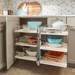 3-Tier Universal Blind Corner Optimizer with Soft-Closing for 15" Cabinet Opening, Chrome/Maple - Alt Image 3