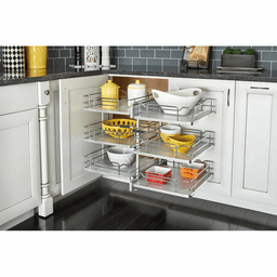 3-Tier Universal Blind Corner Optimizer with Soft-Closing for 15" Cabinet Opening, Light Brown - Main Image