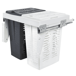 Rev-A-Shelf 53TMVH metal frame hamper with soft-close slides and dual .85 BU containers in white finish