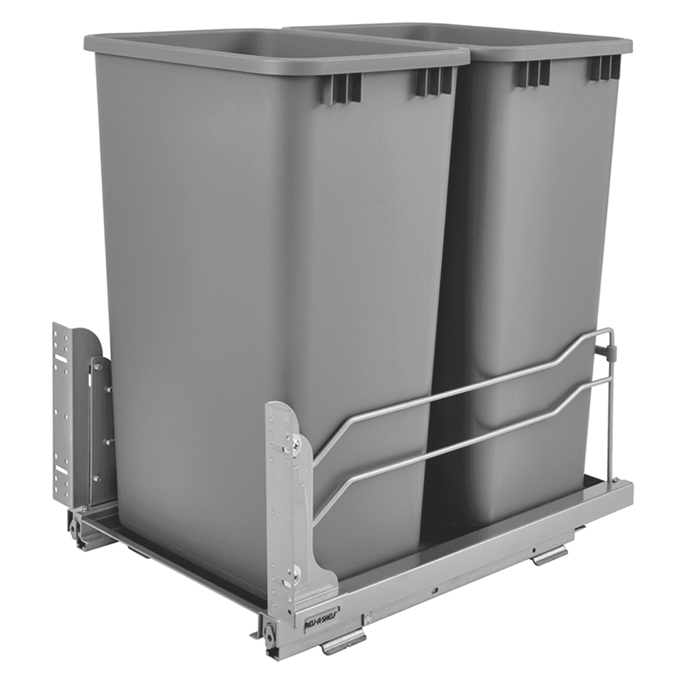 Double 27 QT Bottom-Mount Pull Out Waste Container, Soft-Closing for 18" Cabinet Opening, Orion Gray - Main Image