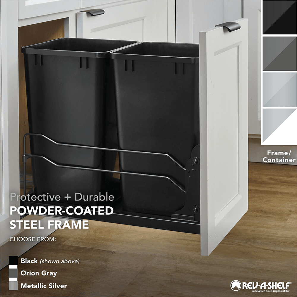 53WC Double 27 QT Steel Bottom Mount Pullout Waste Container with Soft-Close, Black Alt 10 - Image