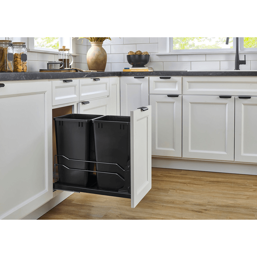 53WC Double 27 QT Steel Bottom Mount Pullout Waste Container with Soft-Close, Black Alt 3 - Image