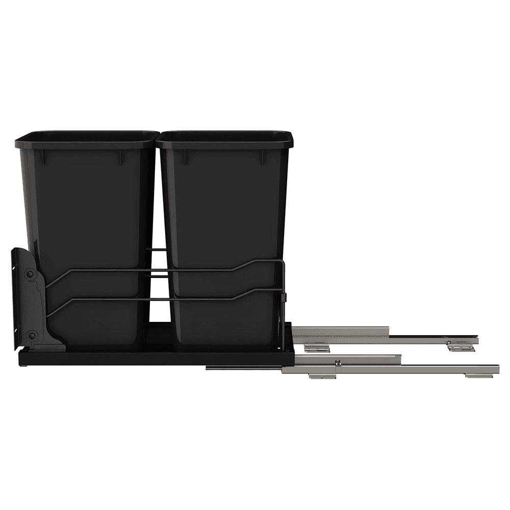 53WC Double 27 QT Steel Bottom Mount Pullout Waste Container with Soft-Close, Black Alt 4 - Image