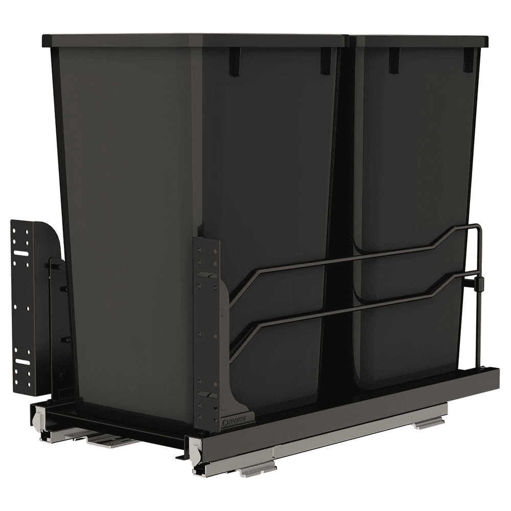 53WC Double 27 QT Steel Bottom Mount Pullout Waste Container with Soft-Close, Black Main - Image