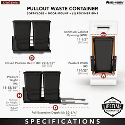 53WC Double 27 QT Steel Bottom Mount Pullout Waste Container with Soft-Close, Black Alt 7 - Image