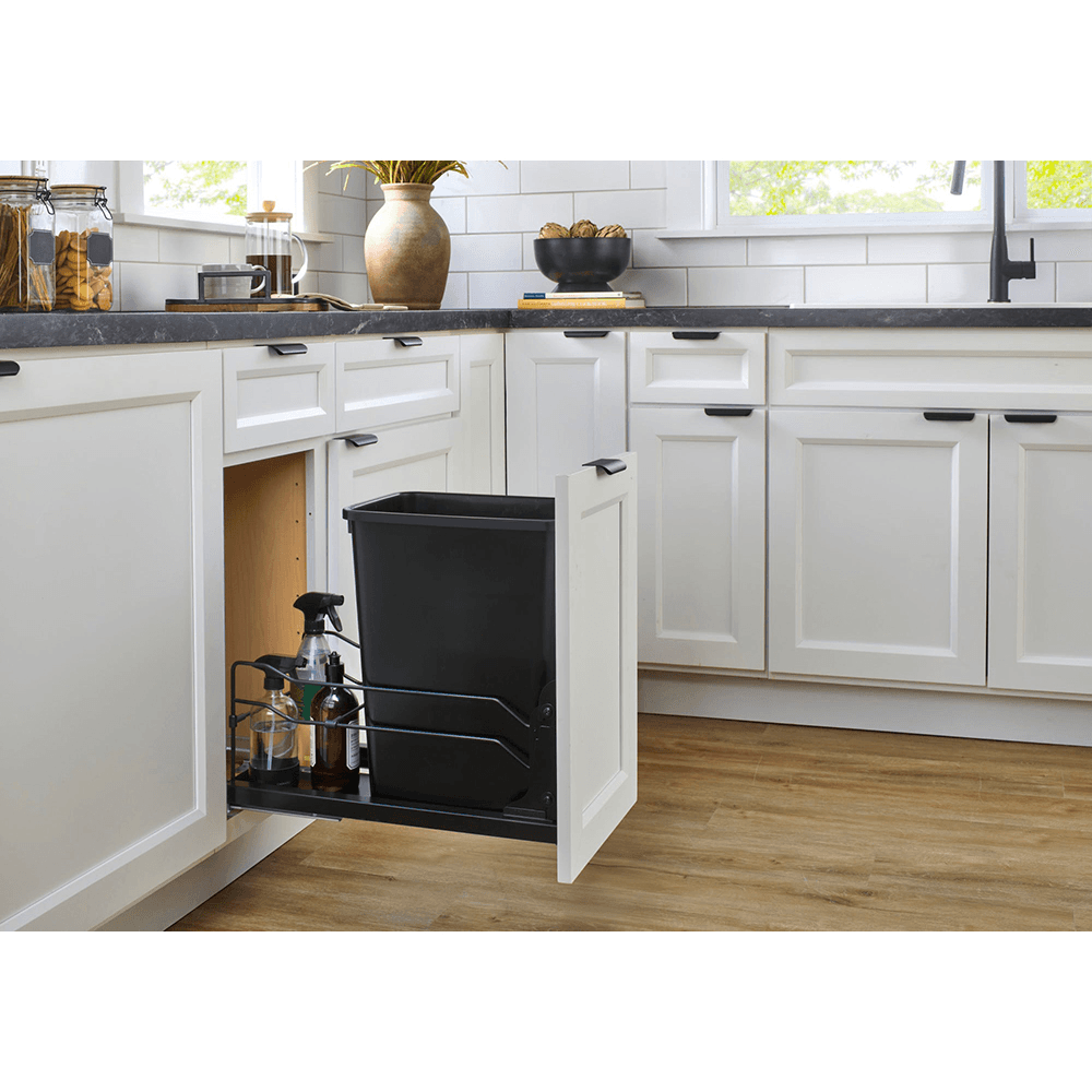 53WC Single 35 QT Steel Bottom Mount Pullout Waste Container with Soft-Close, Black Alt 3 - Image