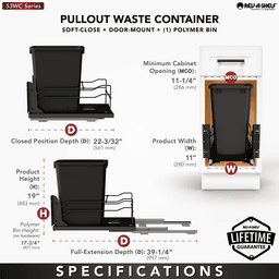 53WC Single 35 QT Steel Bottom Mount Pullout Waste Container with Soft-Close, Black Alt 7 - Image