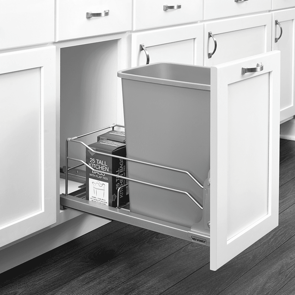 Single 35 QT Bottom-Mount Waste Container Pullout, Soft-Closing, Orion Gray - Alt Image 1