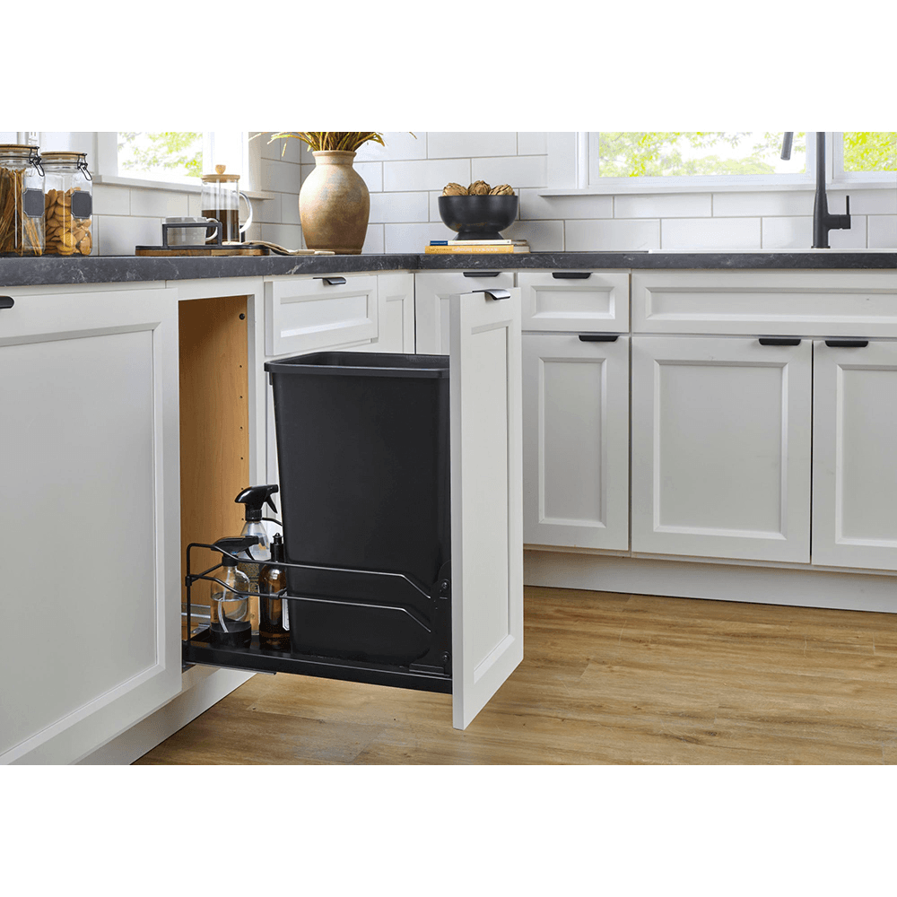 53WC Single 50 QT Steel Bottom Mount Pullout Waste Container with Soft-Close, Black Alt 3 - Image