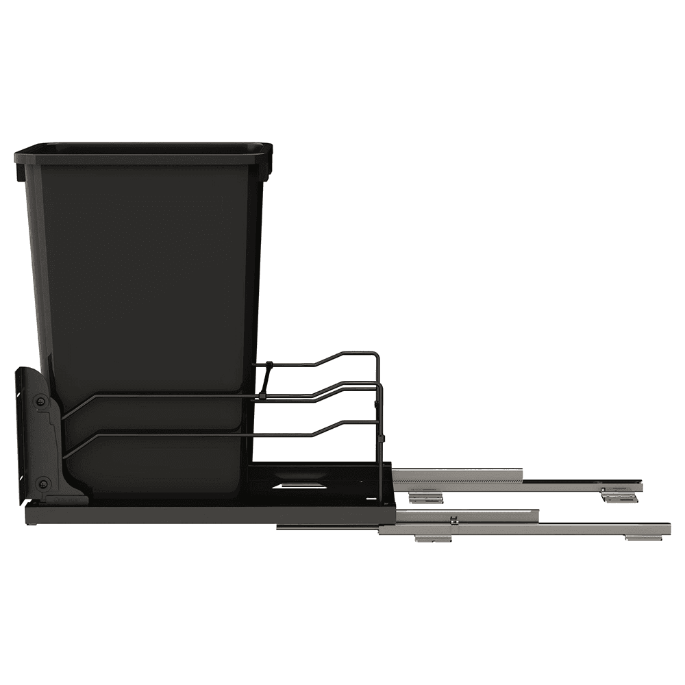 53WC Single 50 QT Steel Bottom Mount Pullout Waste Container with Soft-Close, Black Alt 4 - Image