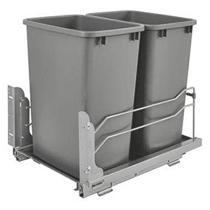 Double 35 QT Bottom Mount Pullout Waste Container, Soft-Closing for 14-1/2", Silver Main - Image
