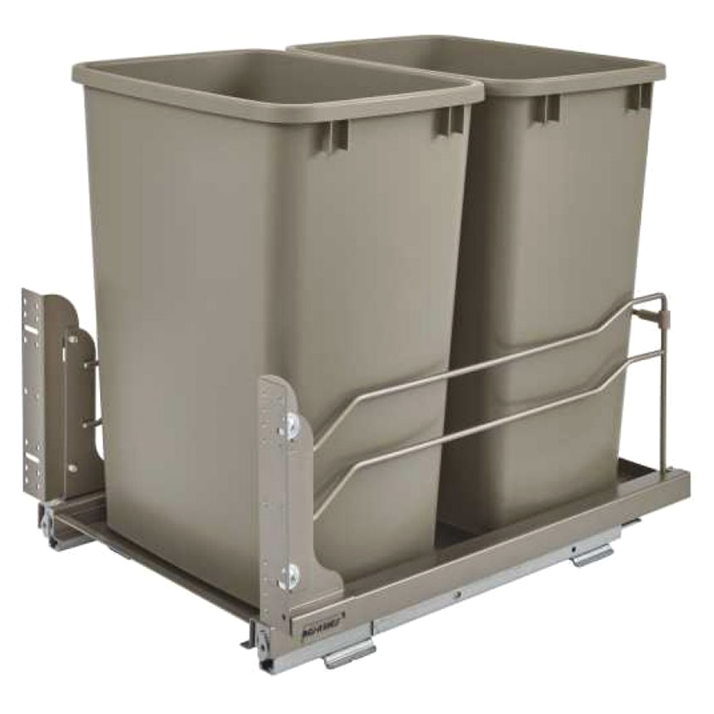 Double 35 QT Under-Mount Waste Container, Soft-Closing for 15" Cabinet Opening, Champagne - Main Image