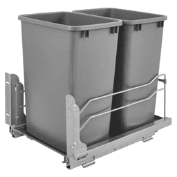 Double 35 QT Under-Mount Waste Container, Soft-Closing for 15" Cabinet Opening, Silver - Main Image