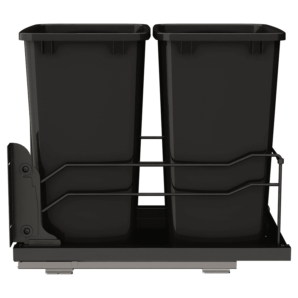 53WC Double 35 QT Steel Bottom Mount Pullout Waste Container, Soft-Close for 18" Cabinet Opening, Black Alt 1 - Image