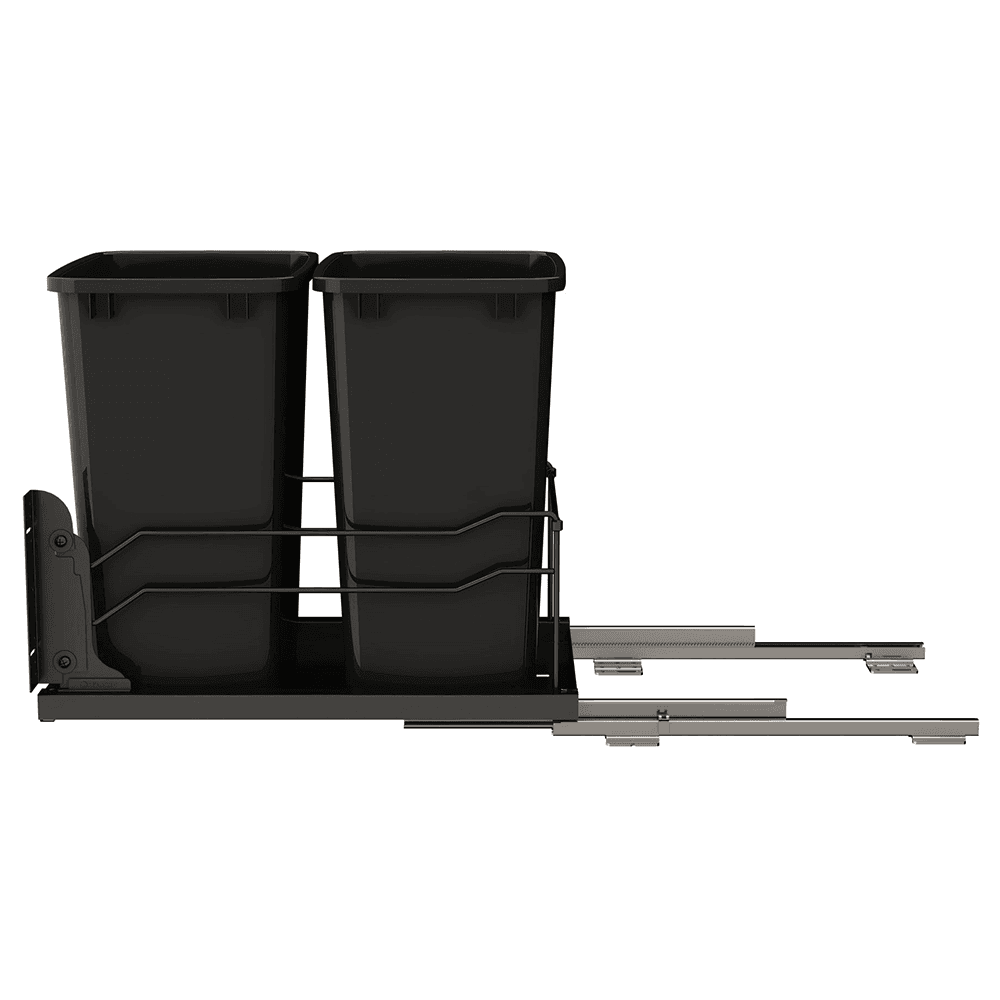 53WC Double 35 QT Steel Bottom Mount Pullout Waste Container, Soft-Close for 18" Cabinet Opening, Black Alt 4 - Image