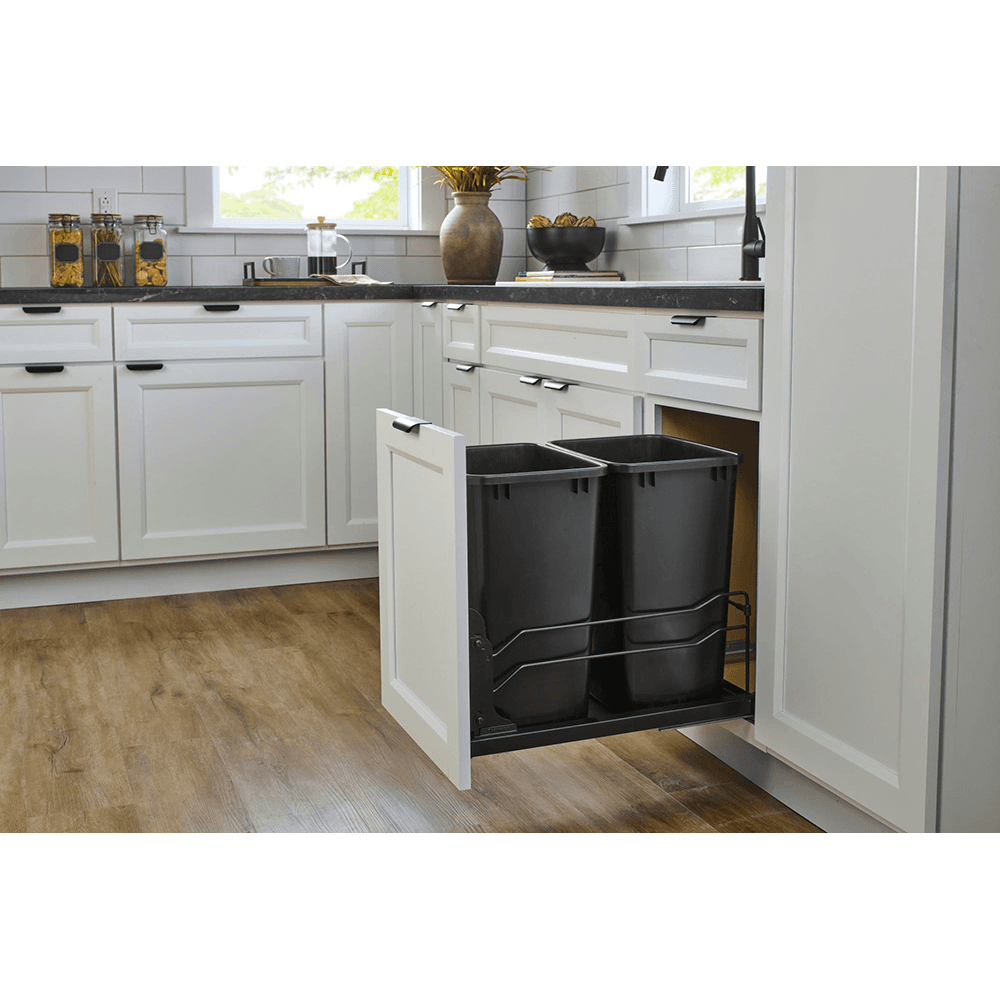 53WC Double 35 QT Steel Bottom Mount Pullout Waste Container, Soft-Close for 18" Cabinet Opening, Black Alt 5 - Image