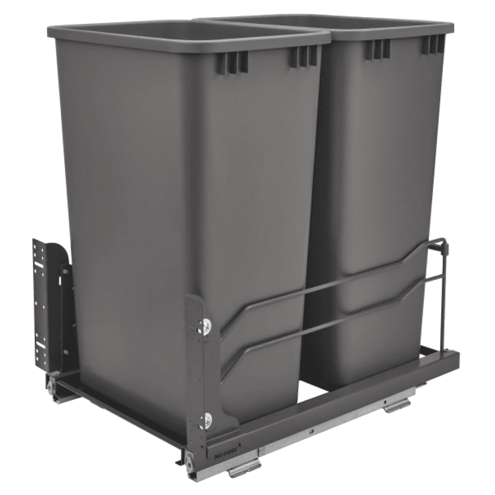Double 50 QT Bottom-Mount Waste Container, Soft-Closing for 21" Cabinet Opening, Orion Gray - Main Image
