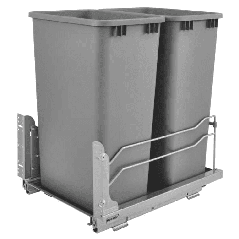Double 50 QT Under-Mount Waste Container, Soft-Closing for 15-1/2" Cabinet Opening, Silver - Main Image