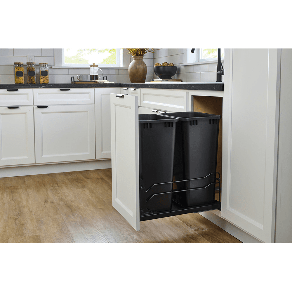 53WC Double 50 QT Steel Bottom Mount Pullout Waste Container with Soft-Close, Black Alt 3 - Image
