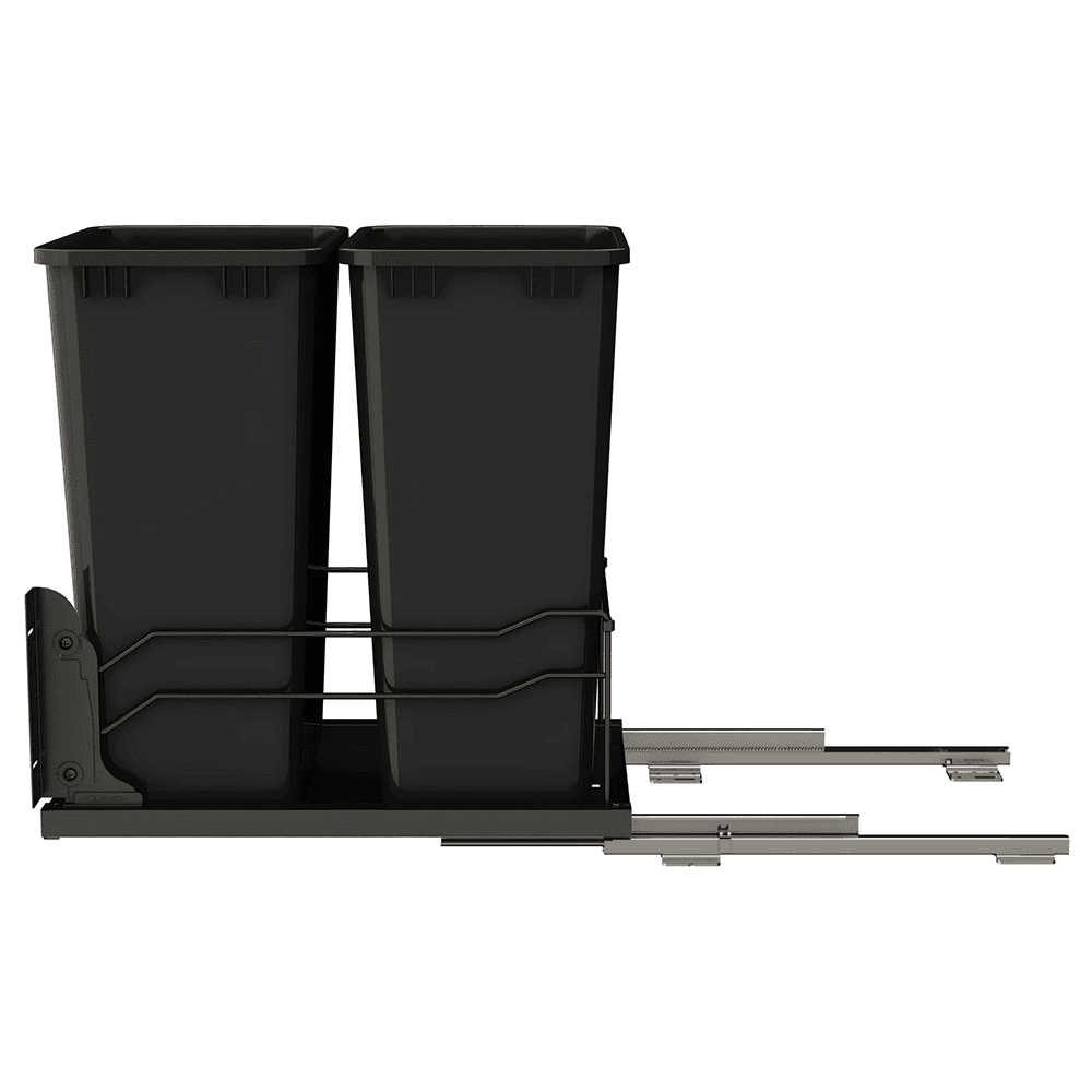 53WC Double 50 QT Steel Bottom Mount Pullout Waste Container with Soft-Close, Black Alt 4 - Image