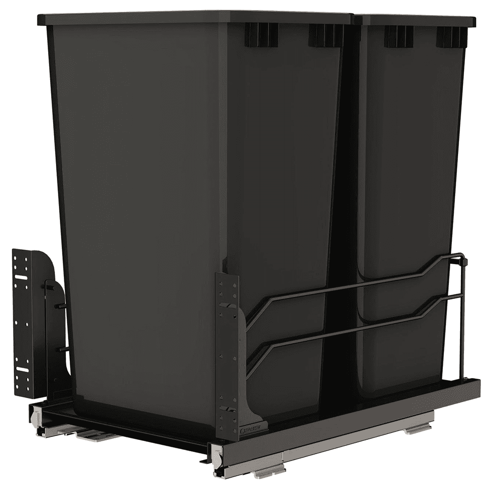 53WC Double 50 QT Steel Bottom Mount Pullout Waste Container with Soft-Close, Black Main - Image