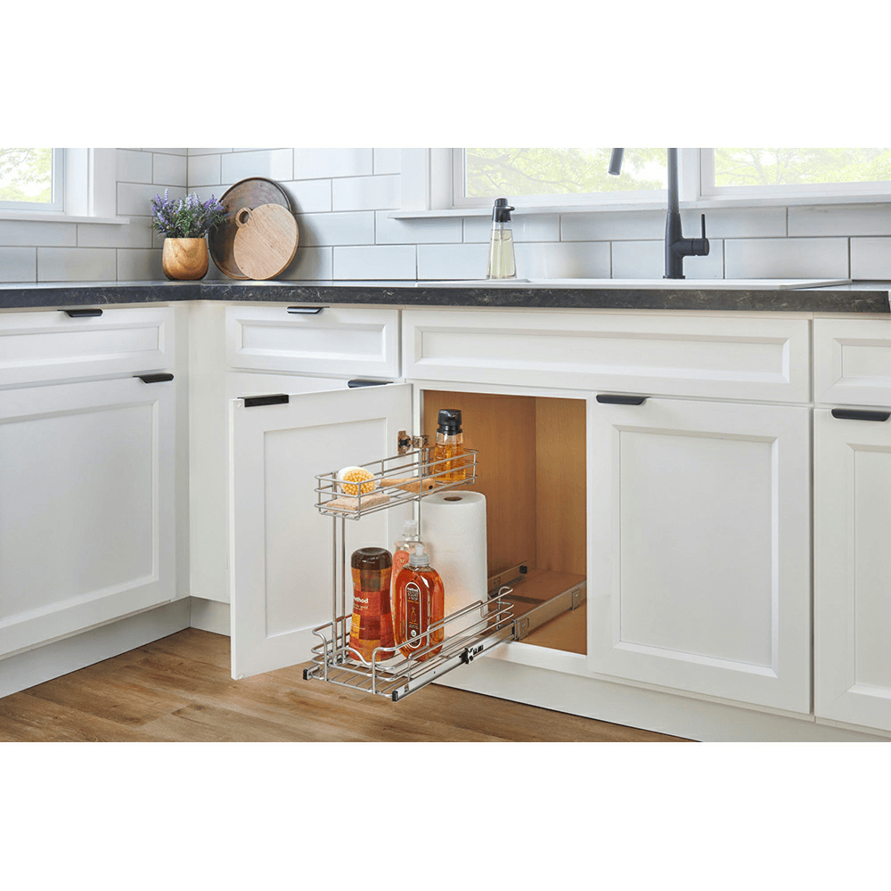 9-1/32" 2-Tier Undersink Steel Wire Pull-Out Container, Silver Alt 1 - Image