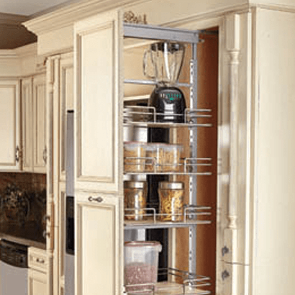 5758 16-1/4" x 58-1/4" 4-Shelf Pullout Pantry with Soft-Closing, Chrome - Alt Image 1