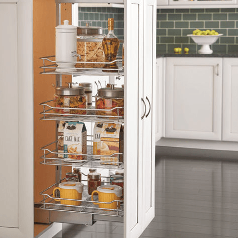 14-1/4" x 73-5/8" 6-Shelf Pullout Pantry with Soft-Closing, Chrome - Alt Image 1