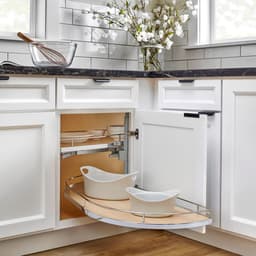 2-Tier Girasolo Left-Hand Blind Corner Pull-Out with Soft-Closing for 12" Cabinet Opening, Light Brown - Alt Image 1