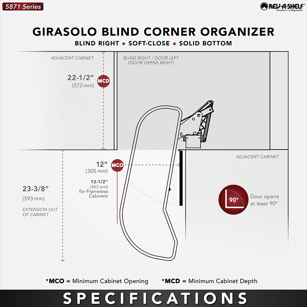 Single-Tier Girasolo Left-Hand Wood Classic Shelves Blind Corner Optimizer with Soft-Close for 12" Cabinet Opening, Light Brown Alt 3 - Image