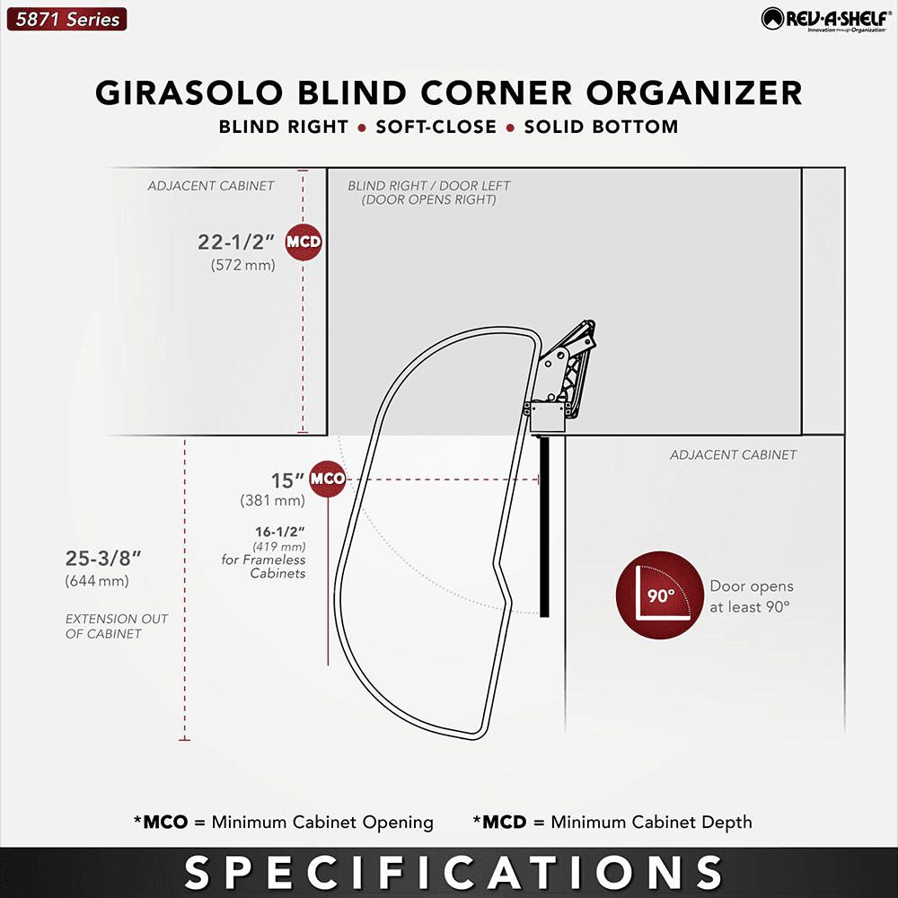 Single-Tier Girasolo Left-Hand Wood Classic Shelves Blind Corner Optimizer with Soft-Close for 15" Cabinet Opening, Light Brown Alt 3 - Image