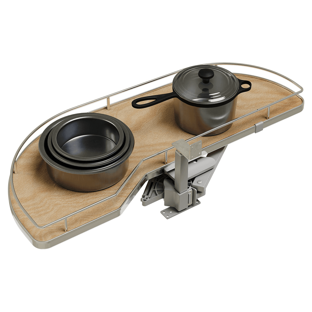 Single-Tier Girasolo Left-Hand Wood Classic Shelves Blind Corner Optimizer with Soft-Close for 15" Cabinet Opening, Light Brown Alt 9 - Image