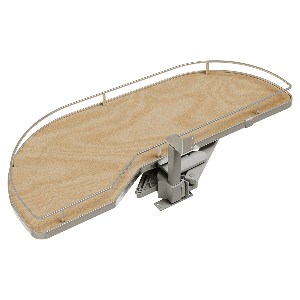 Single-Tier Girasolo Left-Hand Wood Classic Shelves Blind Corner Optimizer with Soft-Close for 15" Cabinet Opening, Light Brown Main - Image